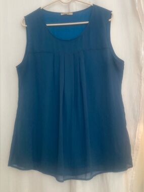 Timeson Teal Sleeveless Pleated Chiffon Top  Size XL